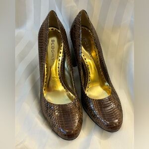 BCBGirls “Calista” Brown Snakeskin Leather Heels - Women’s Size 7.5